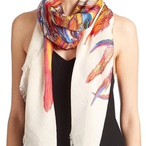 Authentic Gucci shawl wrap/scarf multi color feather print
